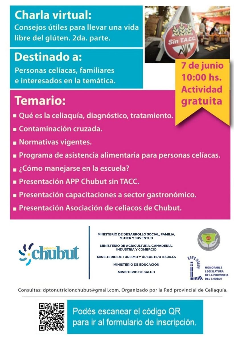 #CHUBUT | Efectuarán una charla virtual sobre consejos útiles para llevar una vida libre de&nbsp;gluten
