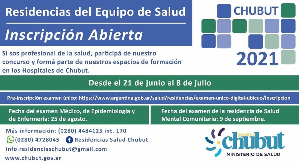 CHUBUT | Últimos días de inscripción a las “Residencias del Equipo de Salud de Chubut&nbsp;2021”