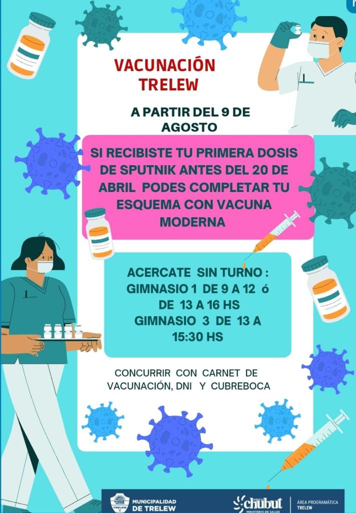 #TRELEW | APLICAN LA VACUNA MODERNA A QUIENES TIENEN LA PRIMERA DOSIS DE SPUTNIKV DESDE EL&nbsp;LUNES