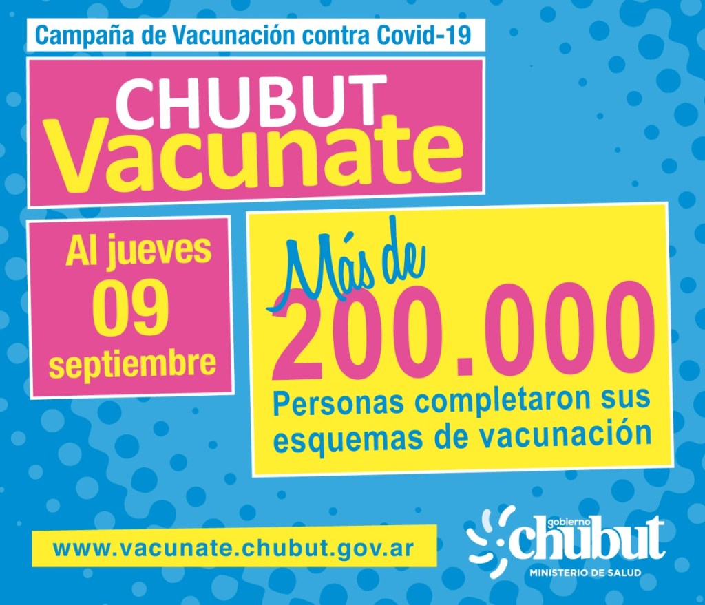#CHUBUT | MAS DE 200 MIL PERSONAS COMPLETARON LA VACUNACIÓN CONTRA EL COVID19 EN LA&nbsp;PROVINCIA