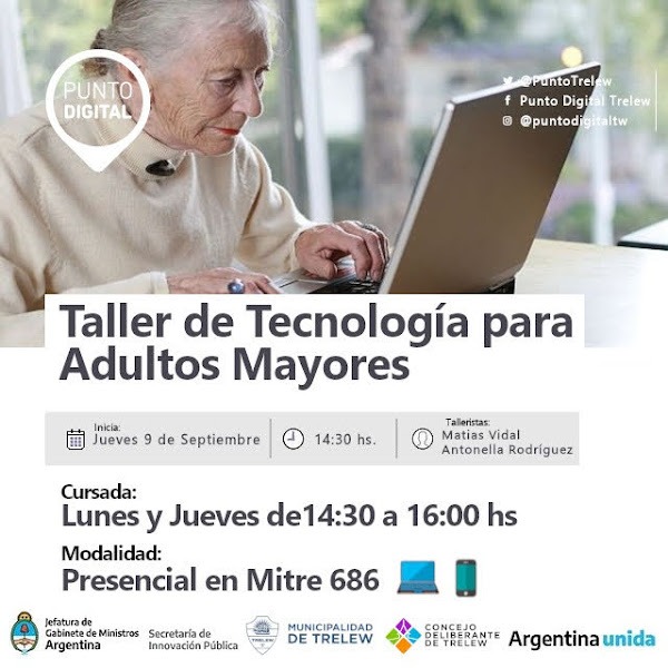 #DATO | TALLER DE TECNOLOGÍA PARA ADULTOS MAYORES EN&nbsp;TRELEW