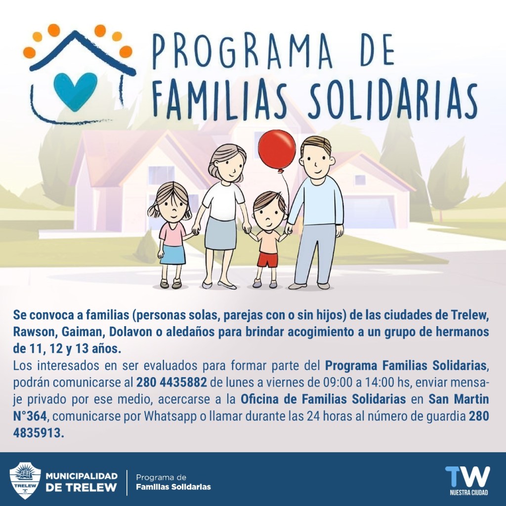 #TRELEW | CONVOCATORIA PARA EL PROGRAMA DE FAMILIAS&nbsp;SOLIDARIAS