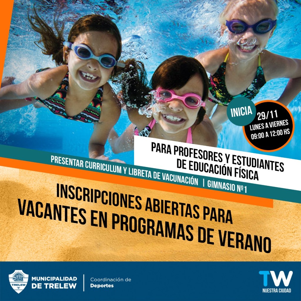 #TRELEW | INSCRIPCIONES PARA VACANTES EN PROGRAMAS MUNICIPALES DE&nbsp;VERANO