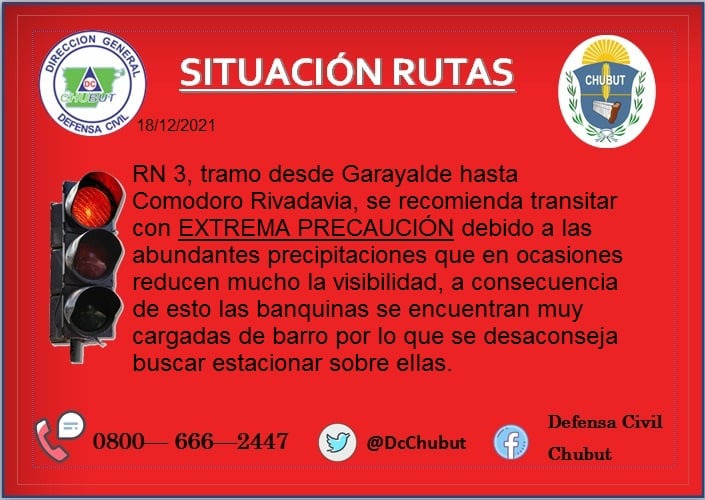 #IMPORTANTE | TRANSITAR CON EXTREMA PRECAUCIÓN ENTRE GARAYALDE Y&nbsp;COMODORO