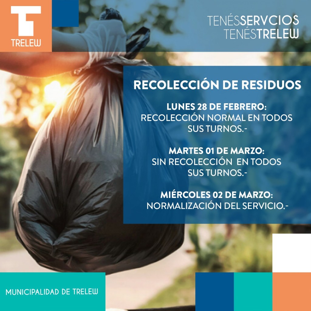 #TRELEW  | Cronograma de recolección de residuos para los días&nbsp;feriados