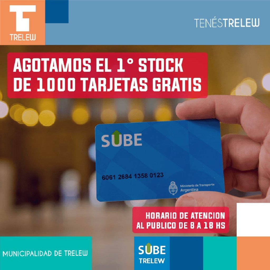 #TRELEW | En una semana se agotó el primer stock gratuito de tarjetas&nbsp;SUBE