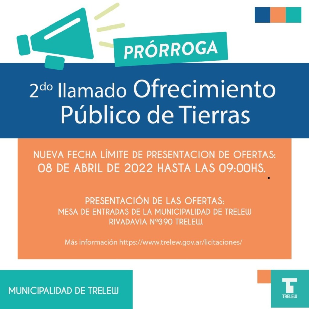 #TRELEW | Está vigente el segundo llamado del Ofrecimiento Público de&nbsp;Tierras