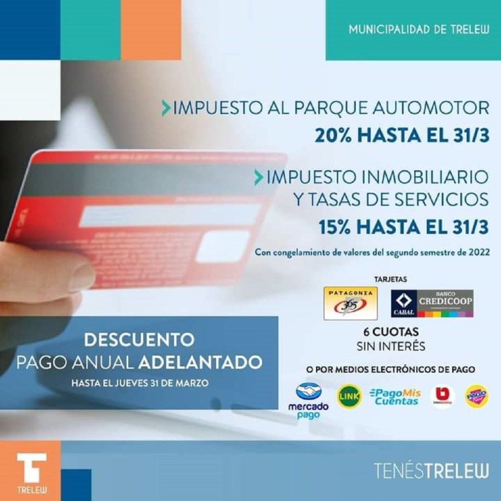 #TRELEW | Últimos días de descuentos por pago anual adelantado de&nbsp;impuestos