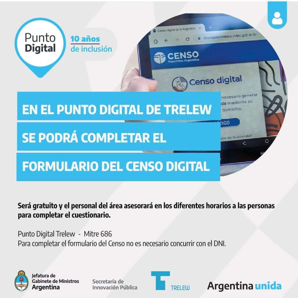 El Punto Digital Trelew asistirá a personas que no fueron&nbsp;censadas