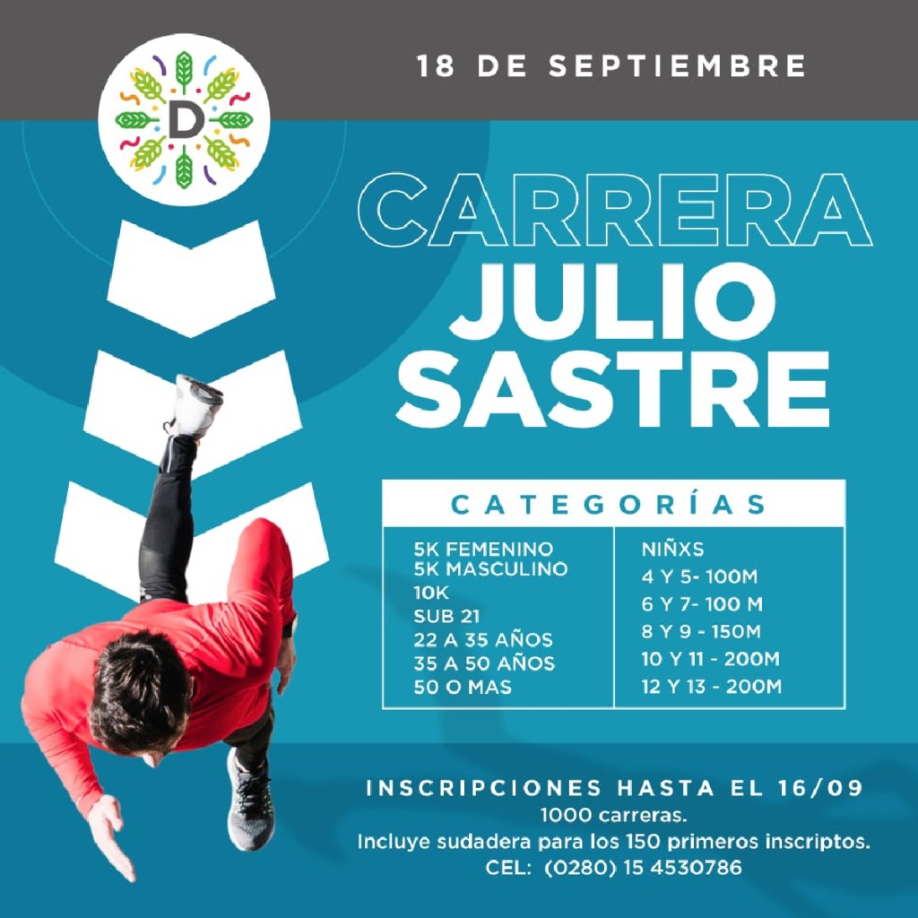 Dolavon: la tradicional carrera Julio Sastre se realizará el 18&nbsp;septiembre