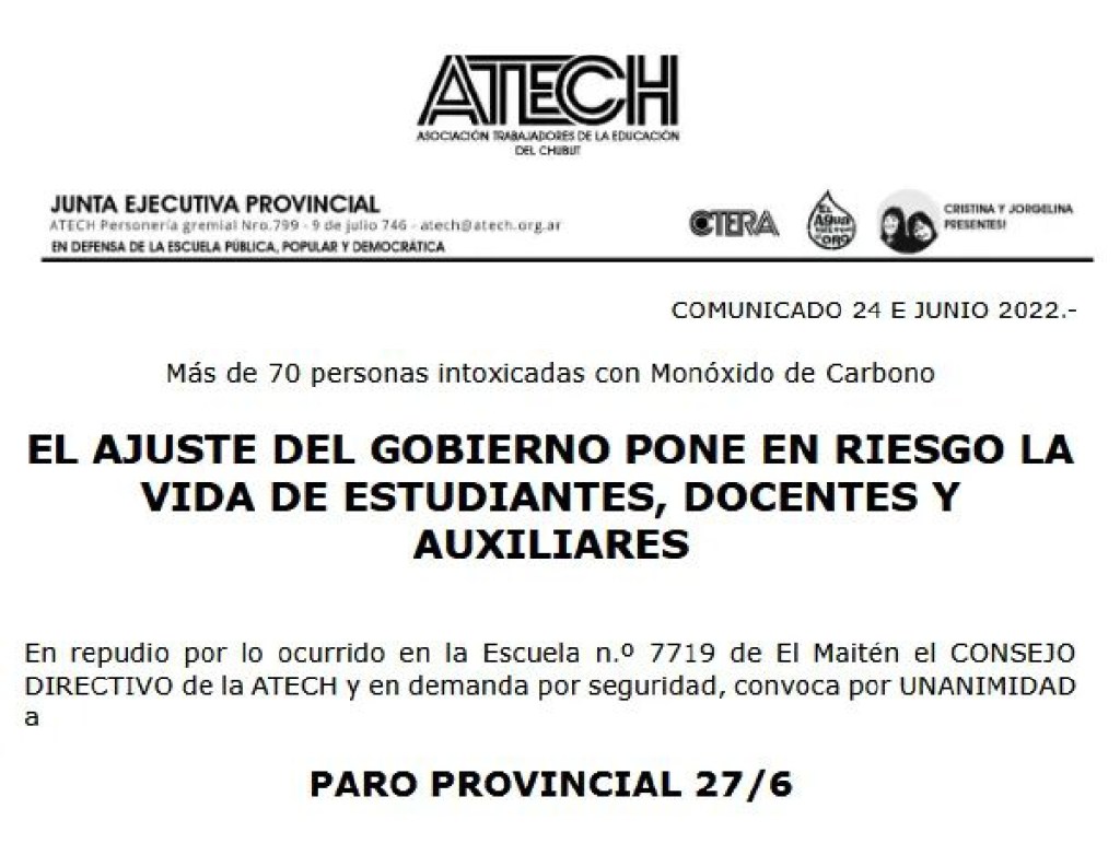 Atech convoca a paro el&nbsp;lunes