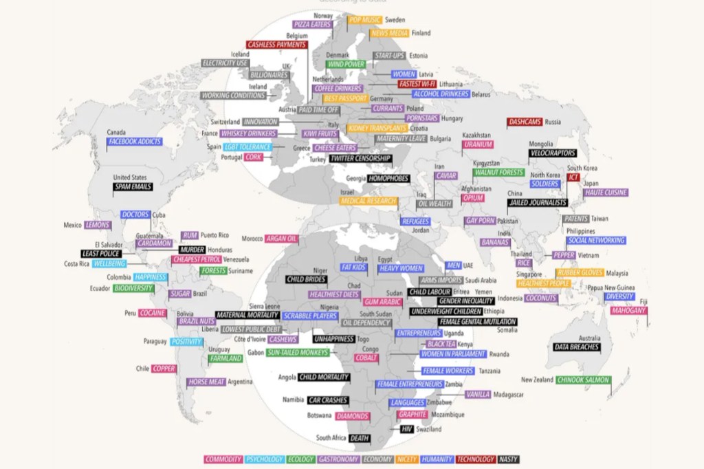 Hicieron un mapa que muestra en qué es mejor cada país del mundo: el dato de Argentina te va a&nbsp;sorprender