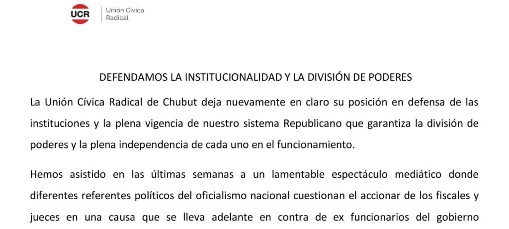 Posicionamiento de la UCR de Chubut sobre el Juicio a la&nbsp;vicepresidenta