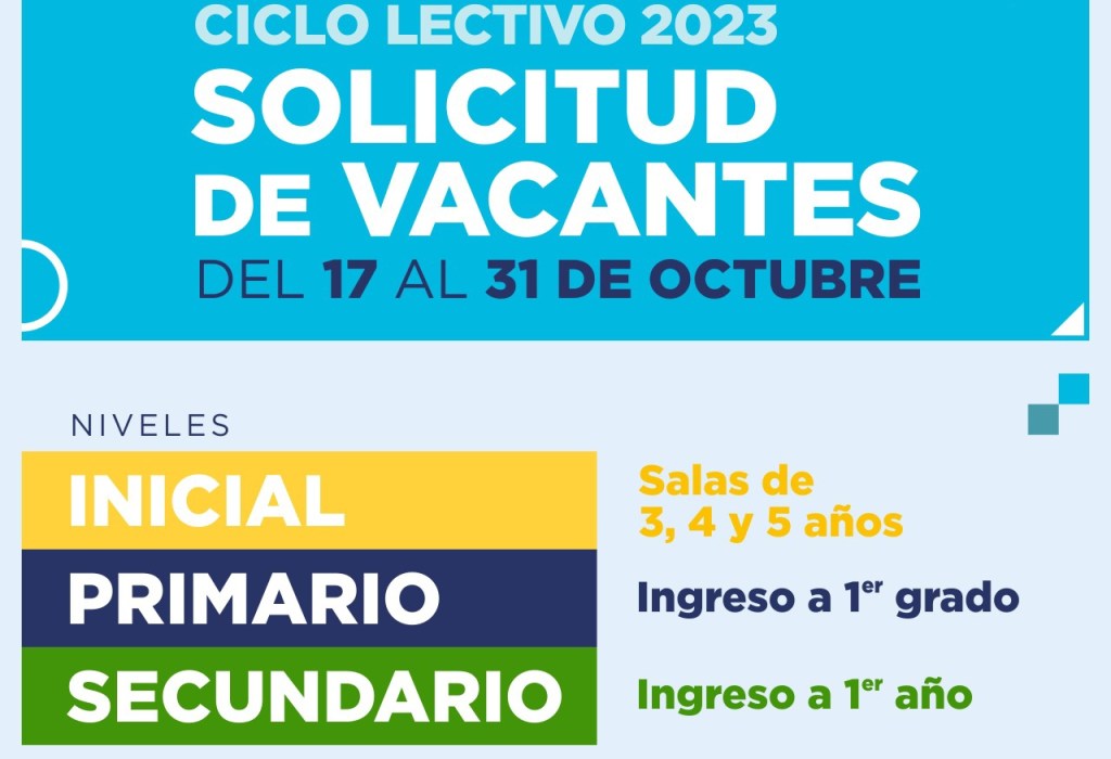 Solicitud de Vacantes para ingresantes a escuelas de Nivel Inicial, Primario y&nbsp;Secundario