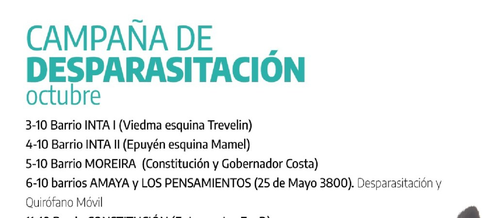 Agenda de desparasitación y castración gratuita en&nbsp;Trelew