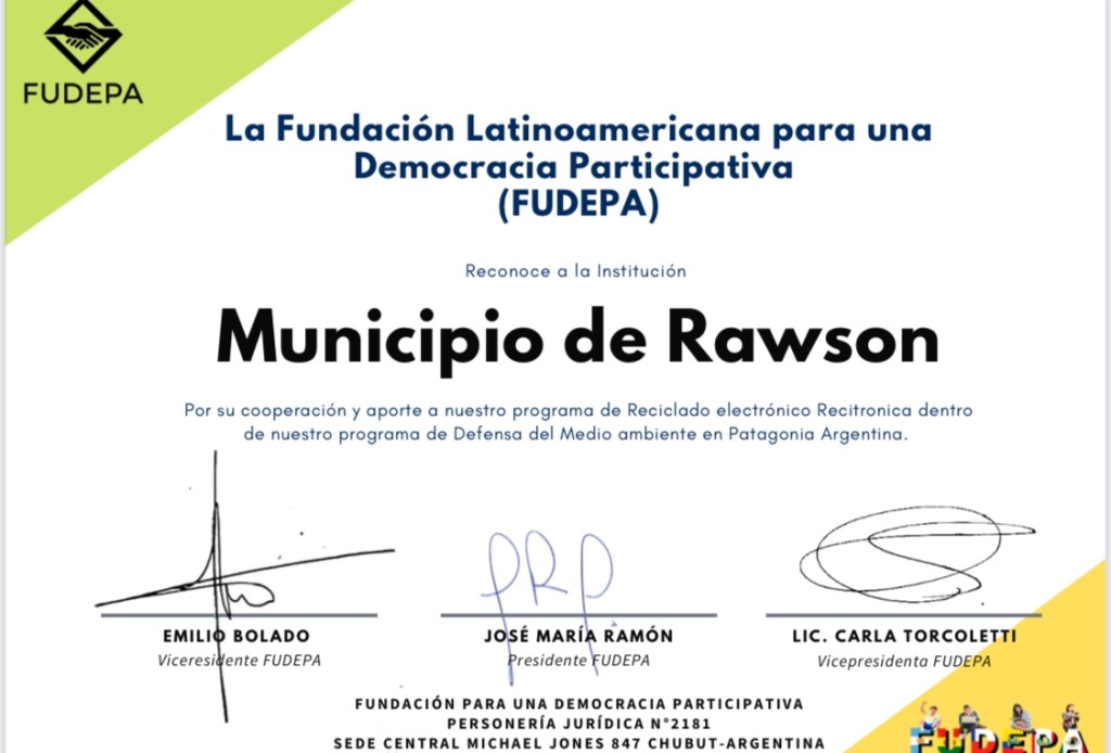 Rawson recibió un nuevo reconocimiento por su aporte al cuidado del&nbsp;ambiente