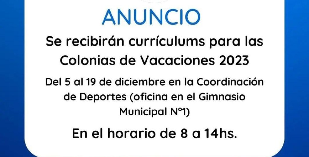 Convocatoria a profesores para la colonia de verano en&nbsp;Trelew