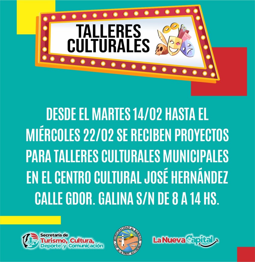 Rawson abrió convocatoria a proyectos culturales para el dictado de Talleres&nbsp;Municipales