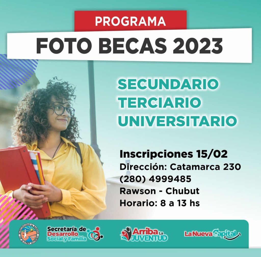 Continúa abierta la convocatoria a jóvenes al programa “Fotobecas” para obtener materiales de estudio en&nbsp;Rawson