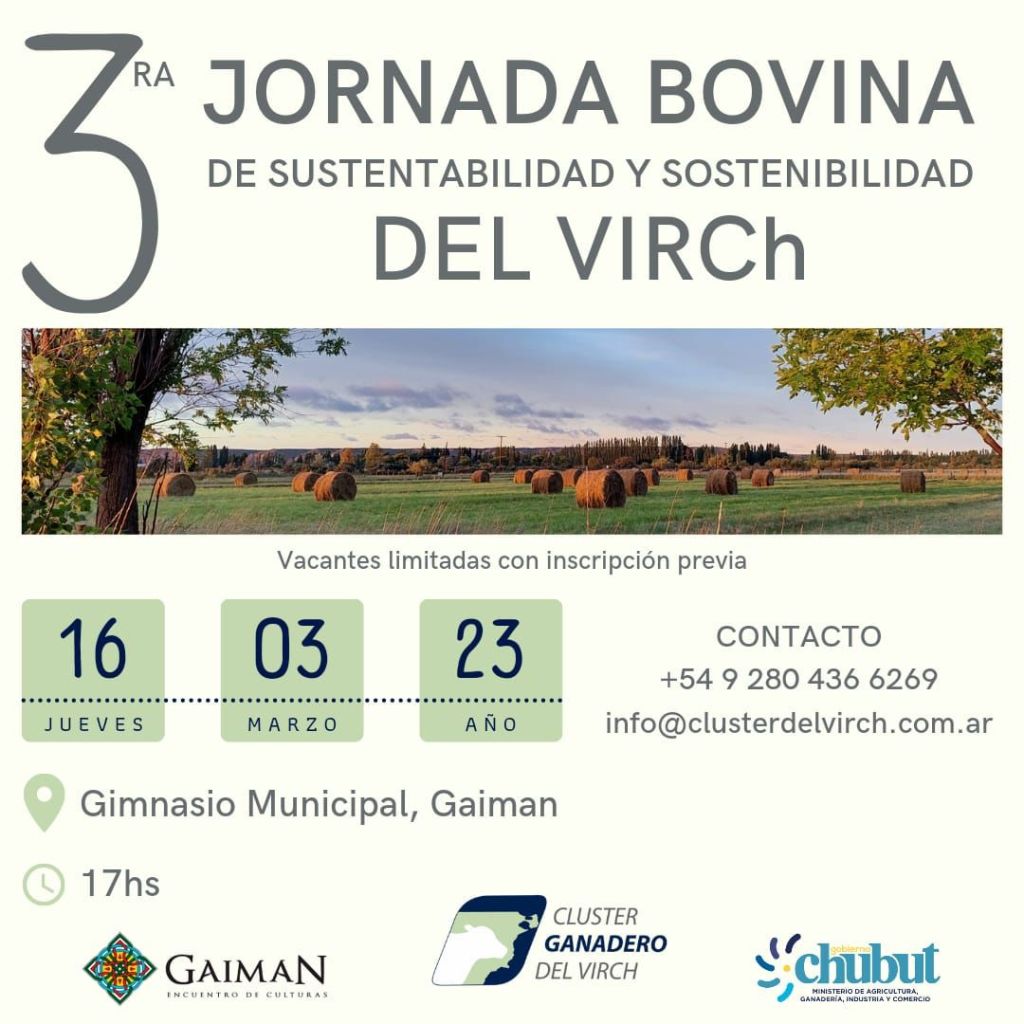 Provincia invita a participar de la 3° Jornada Bovina de Sustentabilidad y Sostenibilidad del&nbsp;VIRCh