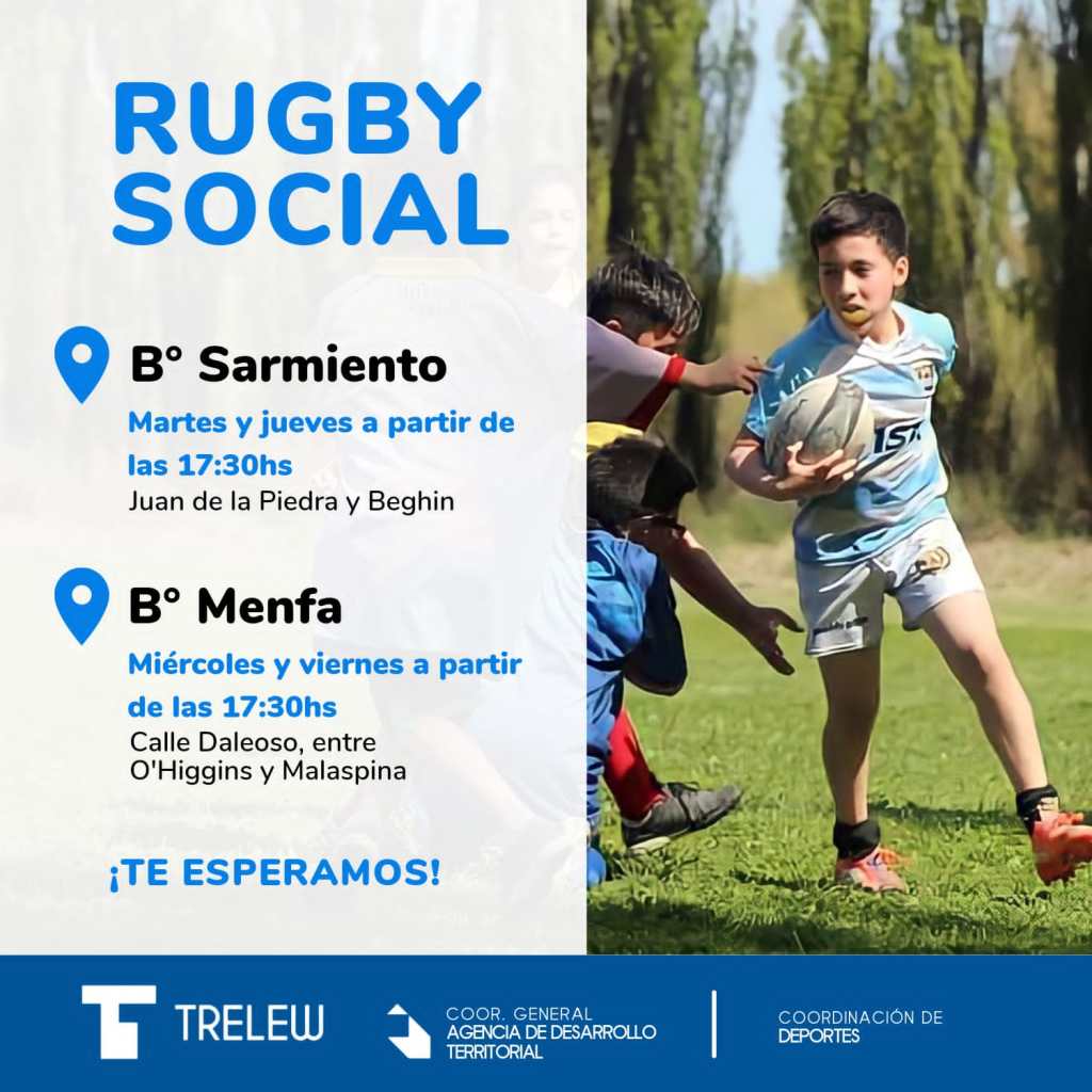 El Municipio de Trelew ofrece Rugby Social Infantil en los barrios Sarmiento y&nbsp;Menfa