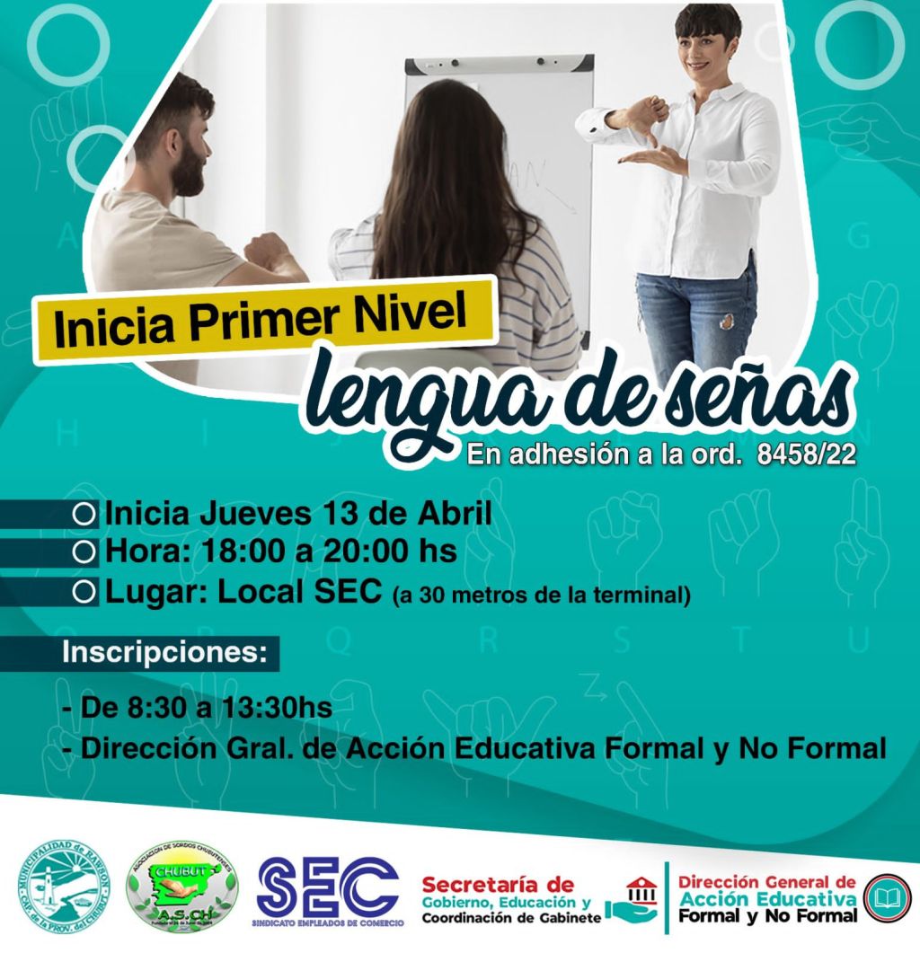 Continúan abiertas las inscripciones para el primer nivel del curso de Lengua de Señas en&nbsp;Rawson