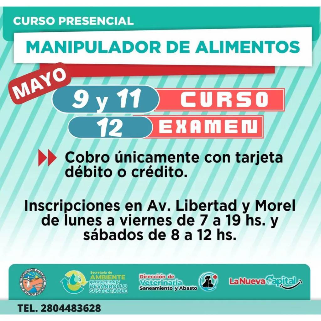 Continúan abiertas las inscripciones para el curso de Manipulación de Alimentos en&nbsp;Rawson