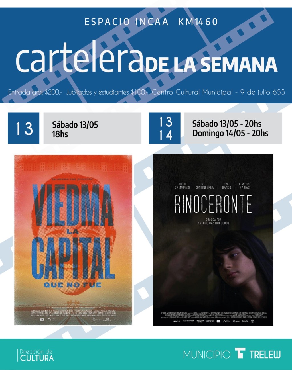 Se proyectan «Viedma la capital que no fue» y «Rinoceronte» en el espacio INCAA de&nbsp;Trelew