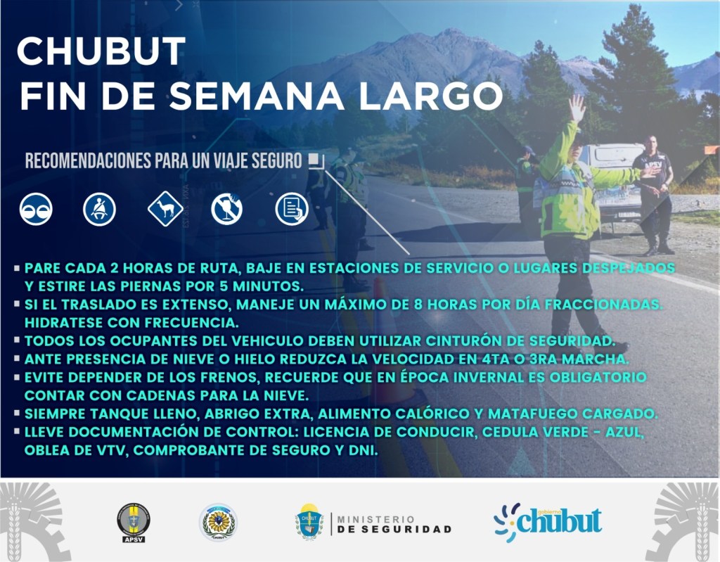 Seguridad: El Gobierno del Chubut instrumenta un plan preventivo para este fin de semana&nbsp;largo