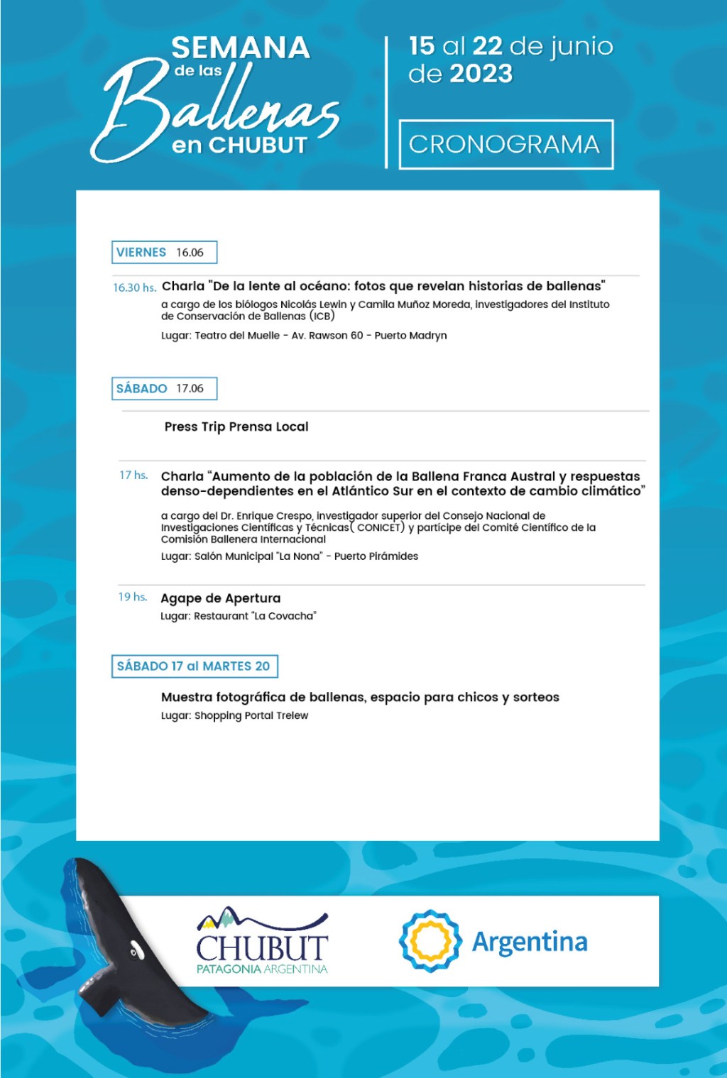 Trelew se suma a las actividades de la Semana de la&nbsp;Ballena
