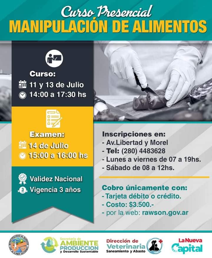 La Municipalidad de Rawson brindará un nuevo curso de manipulación de&nbsp;alimentos