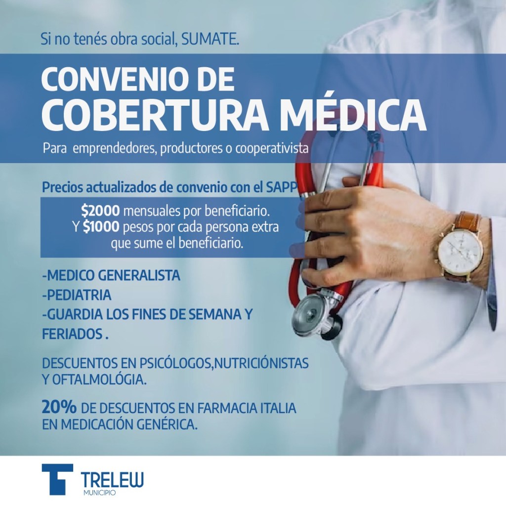 Trelew ofrece atención de salud a emprendedores, cooperativistas y productores
