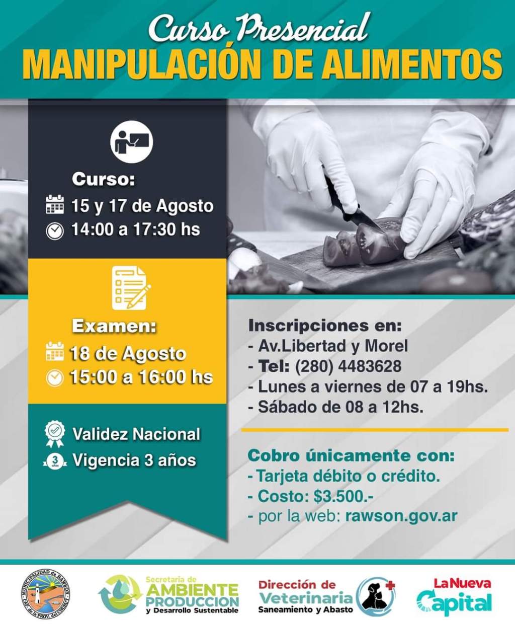 Se realizará en Rawson un nuevo curso de manipulación de&nbsp;alimentos