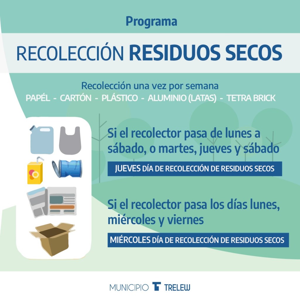 El Municipio de Trelew recuerda que los miércoles y/o jueves se realiza recolección de residuos&nbsp;secos