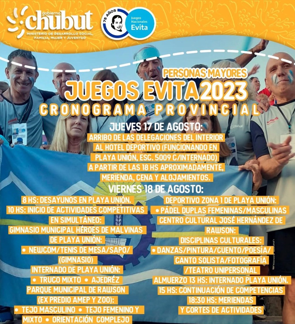 Provincia informa que ya se encuentra disponible el cronograma de actividades para los Juegos Evita de Personas Mayores&nbsp;2023