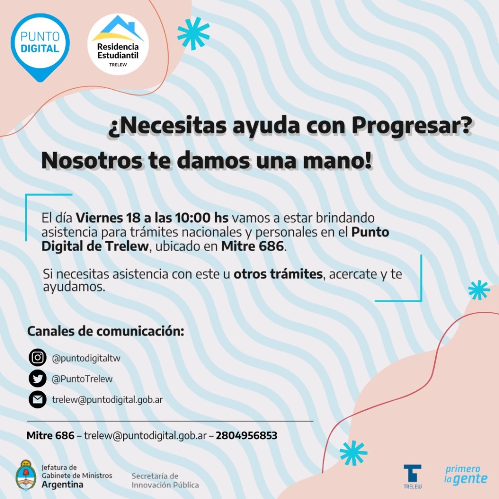 El Punto Digital Trelew brindará una charla y asistencia en Progresar y otros trámites&nbsp;nacionales