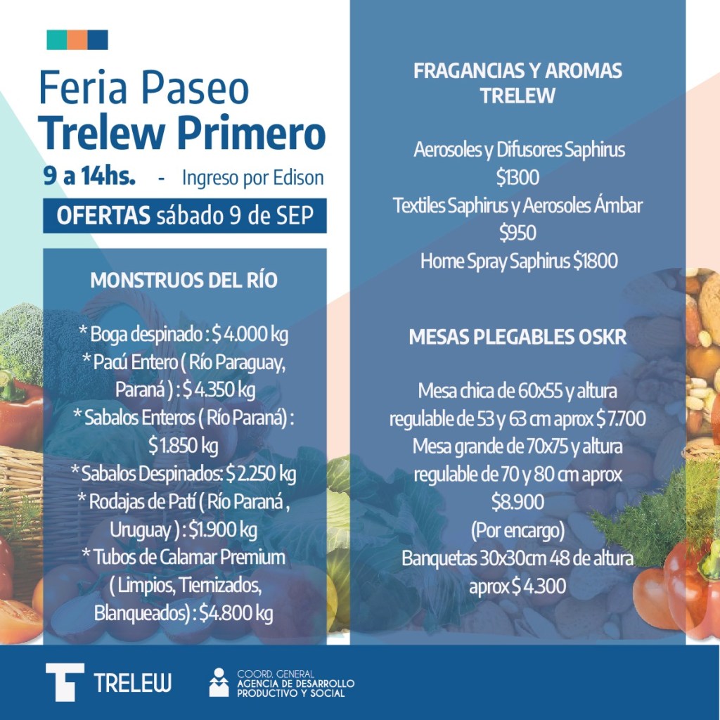 Más ofertas para este sábado en la Feria Paseo Trelew&nbsp;Primero