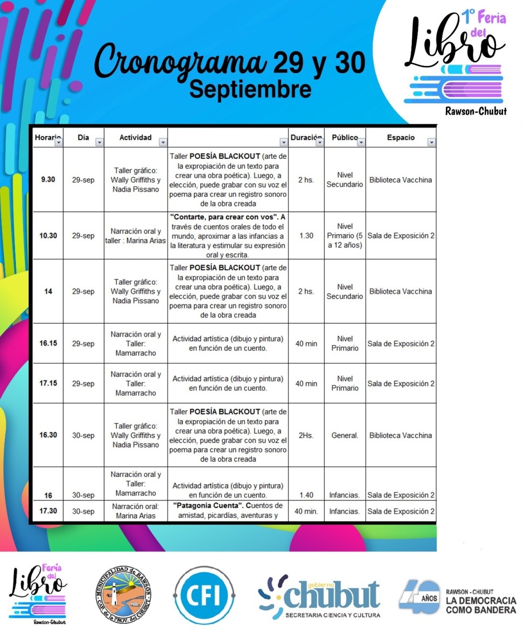 Feria del Libro de Rawson: Invitan a participar de las actividades destacadas en el Centro Cultural&nbsp;Provincial