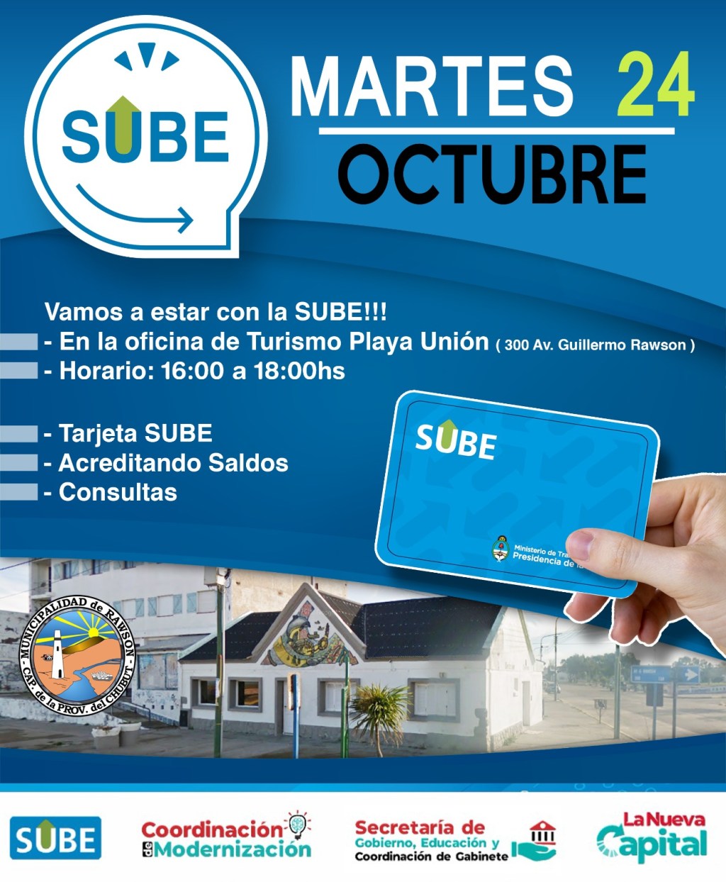 Agentes SUBE se presentarán en la oficina de Turismo de Playa Unión, en el Área 12 y Gregorio&nbsp;Mayo