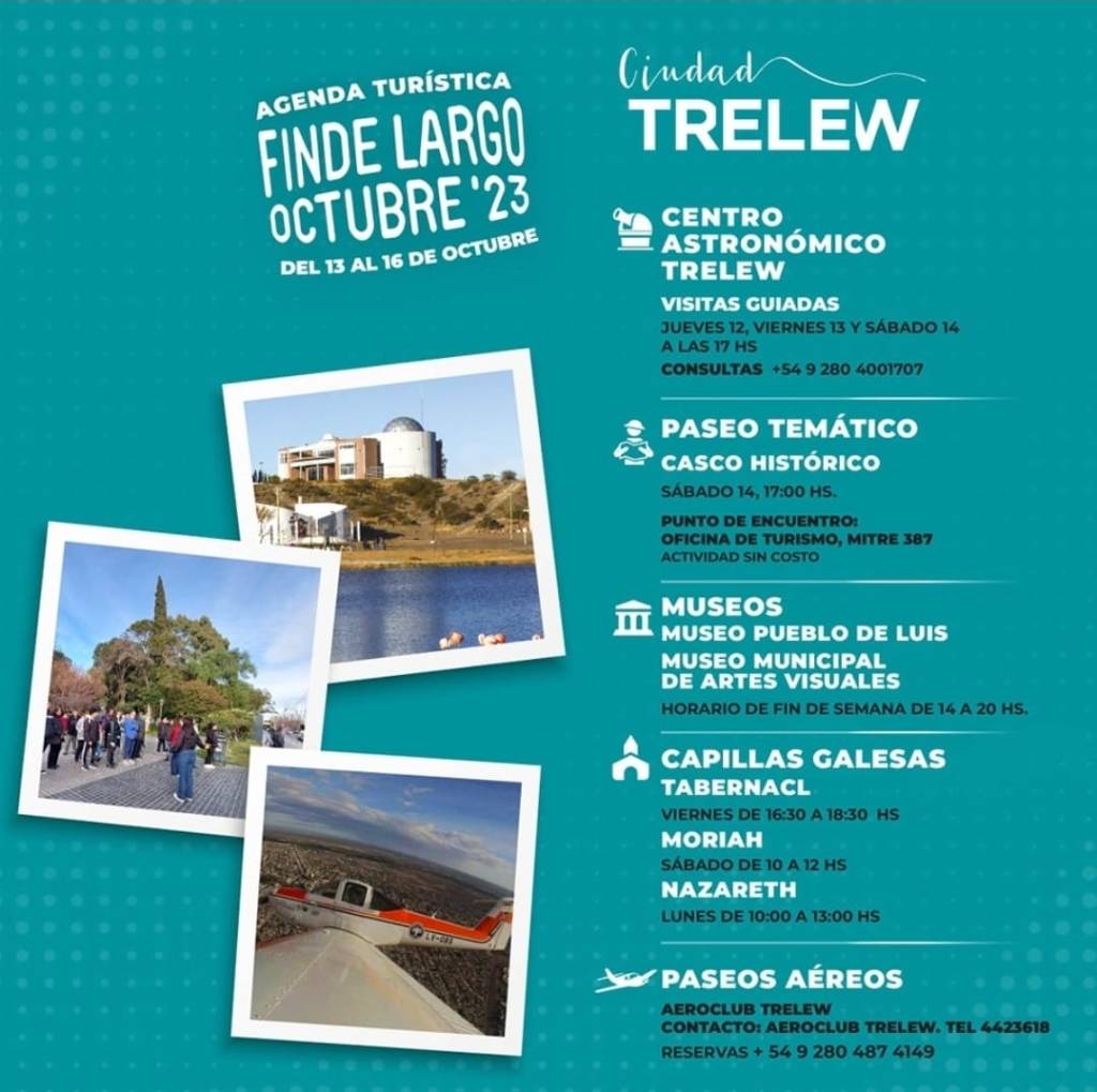 El Municipio de Trelew ofrece una variada agenda turística por el fin de semana&nbsp;largo