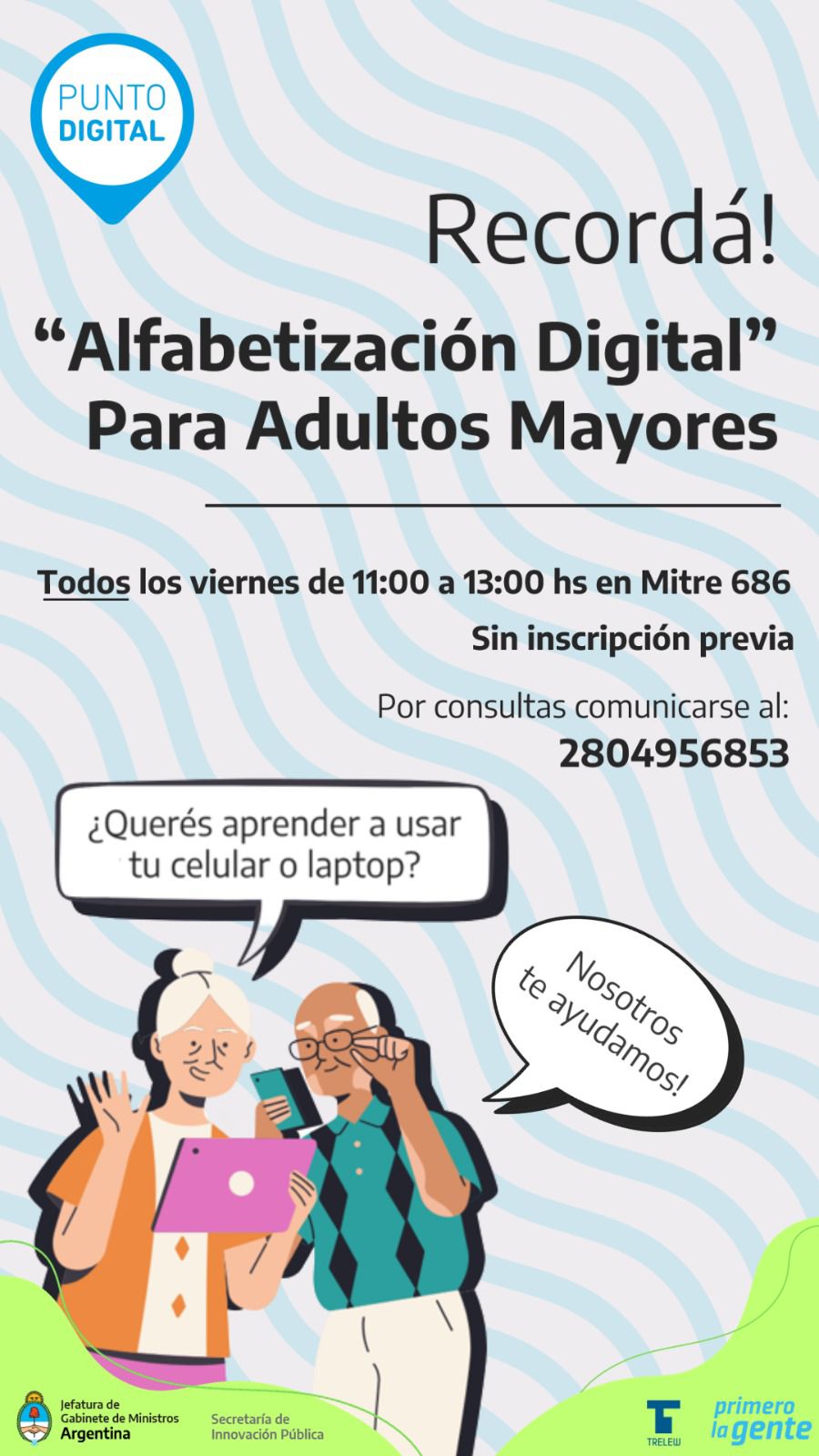 Punto Digital Trelew: Vuelven los encuentros de Alfabetización Digital para Adultos&nbsp;Mayores