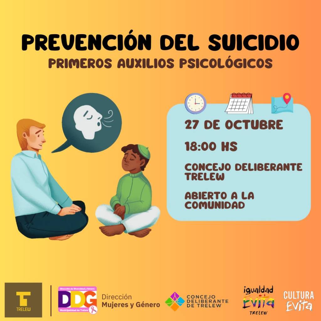 Trelew: Charla de prevención del suicidio y primeros auxilios&nbsp;psicológicos