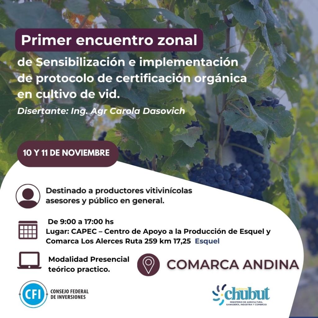 Chubut presentó un proyecto para potenciar los cultivos de vid e implementar procesos de certificación&nbsp;orgánica