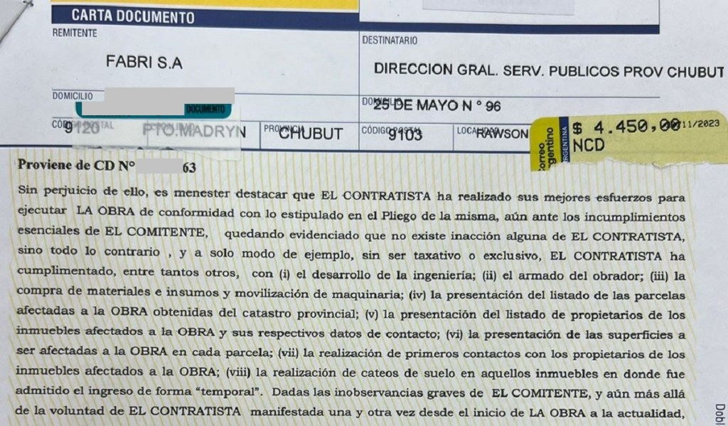 Empresa constructora intima al Estado para justificar la falta de avance en una&nbsp;obra