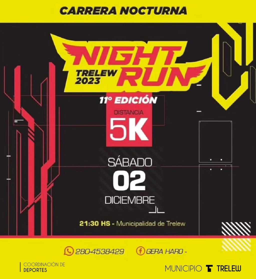Este sábado se realiza la 11ma edición de “5K Trelew Night&nbsp;Run”