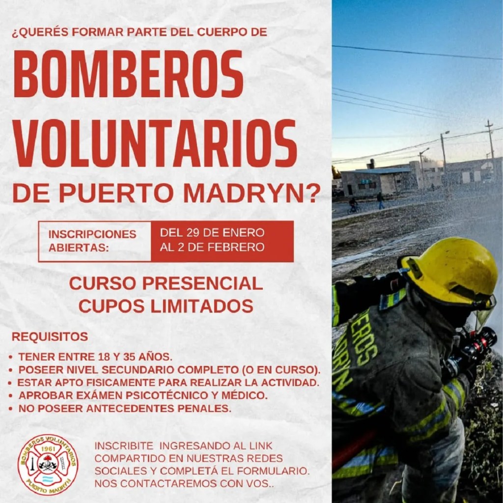 Abrió la inscripción para formar parte del Cuerpo Activo de Bomberos Voluntarios de Puerto&nbsp;Madryn