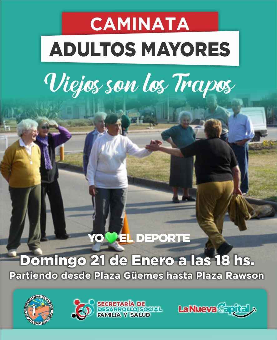 Se realizará en Rawson una caminata para adultos&nbsp;mayores