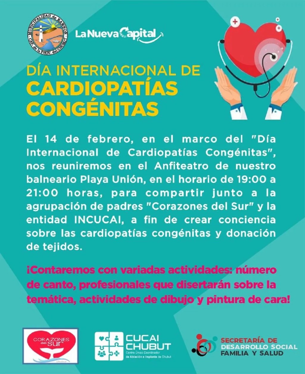 Este miércoles se realizará una charla sobre Cardiopatías Congénitas en Playa&nbsp;Unión