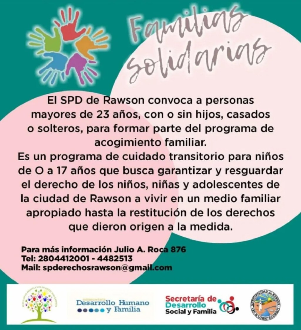 Continúa abierto el registro para “Familias Solidarias” en&nbsp;Rawson