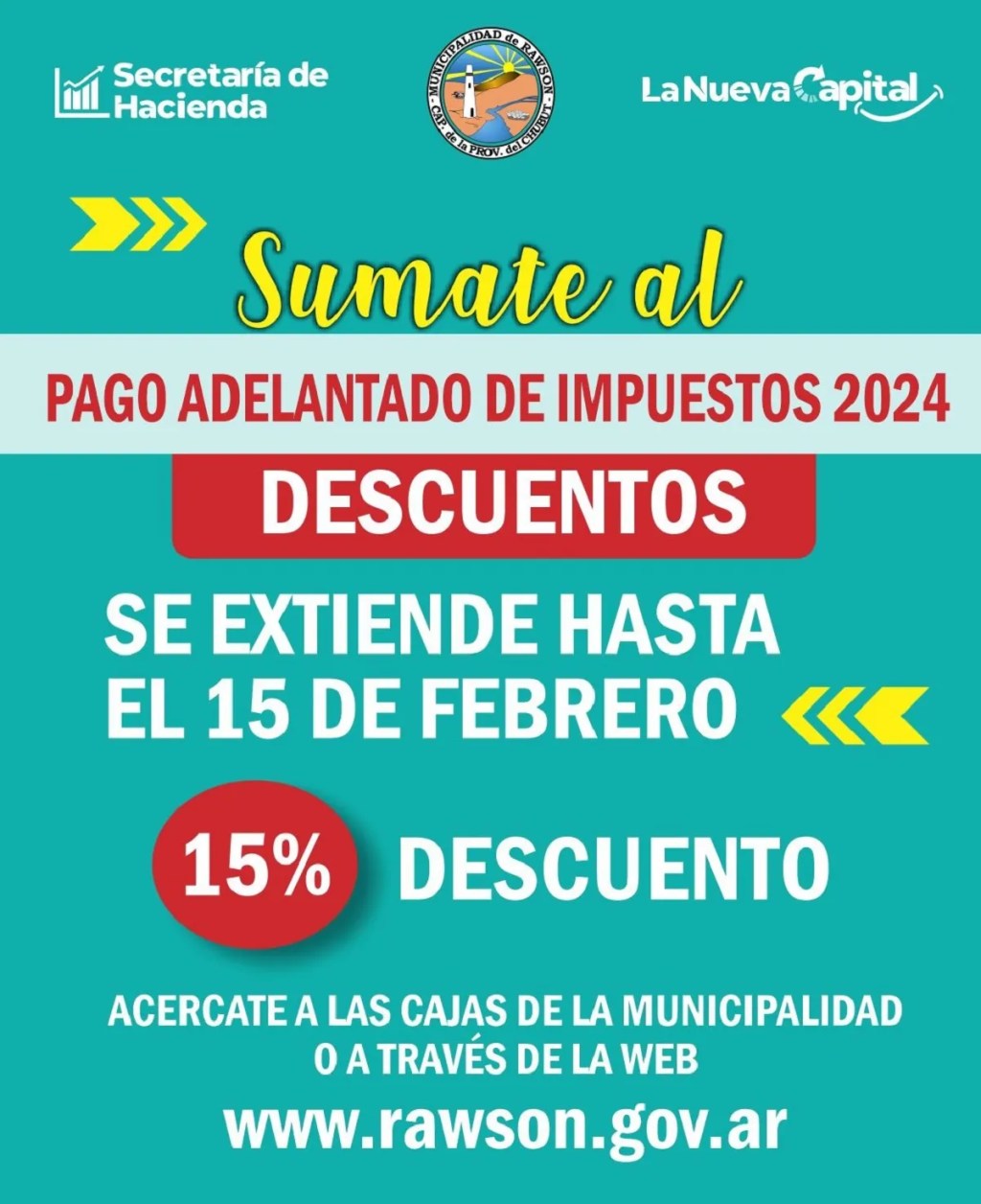 Hasta el 15 de febrero estará disponible el 15% de descuento por el pago adelantado de impuestos en&nbsp;Rawson